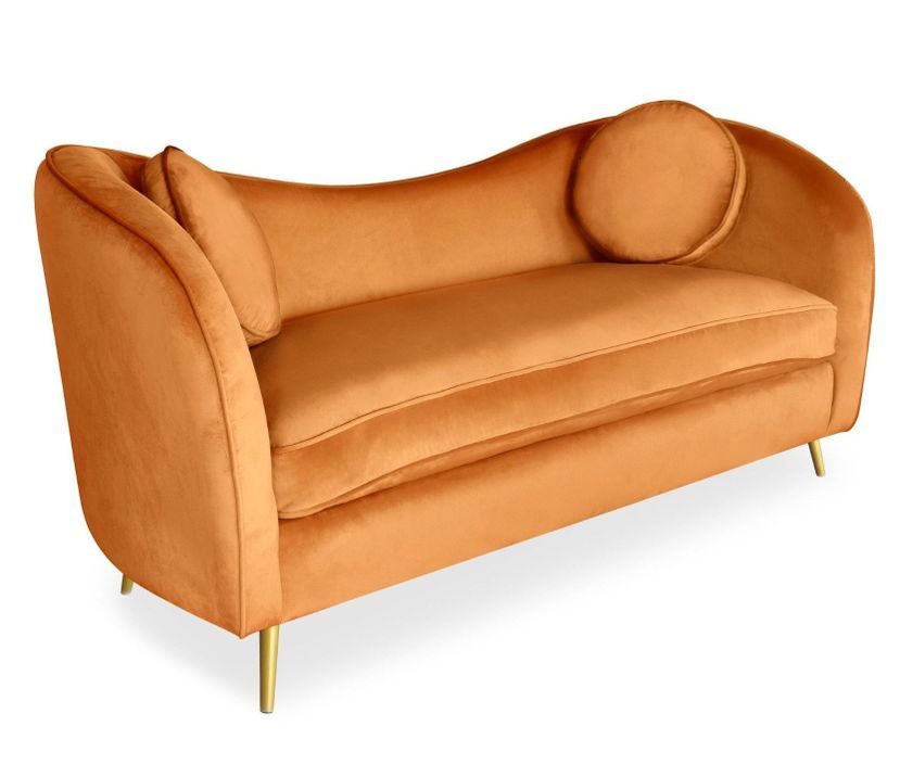 Canapé 2 places velours orange et pieds métal doré Altesse - Photo n°2