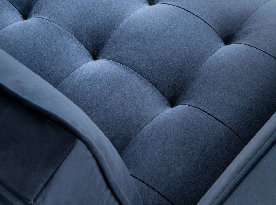 Canapé 3 places tissu bleu effet velours et bois de noyer Hastin - Photo n°9