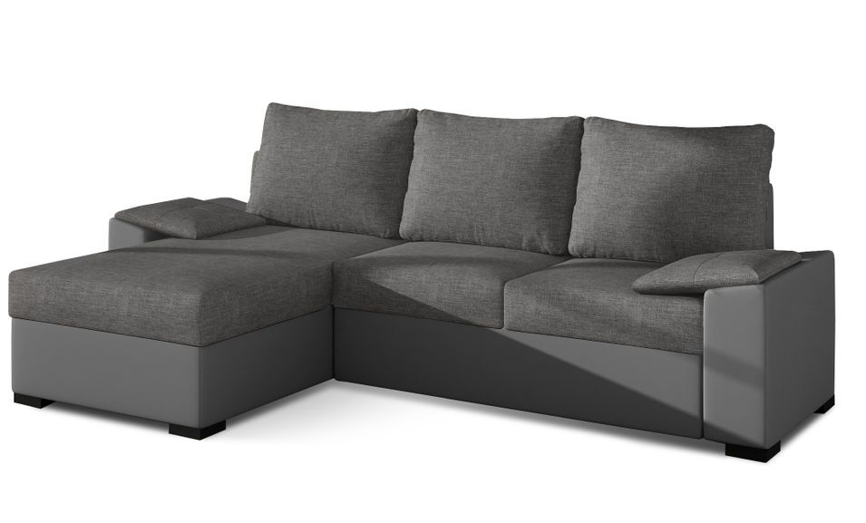 Canapé angle convertible et réversible simili gris et tissu gris foncé Luzo 245 cm - Photo n°1