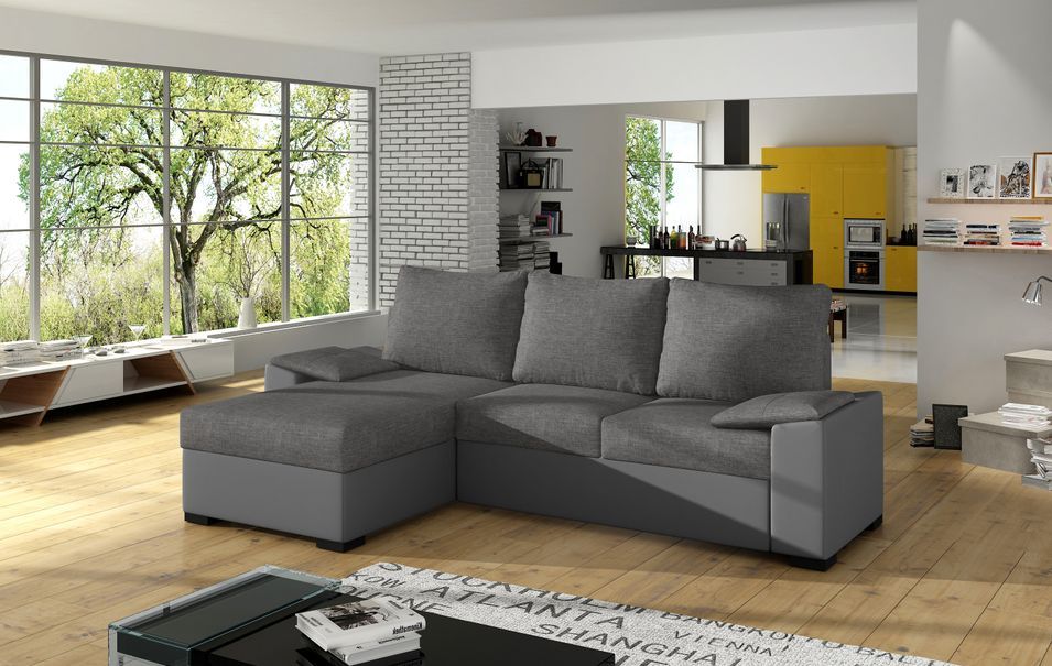 Canapé angle convertible et réversible simili gris et tissu gris foncé Luzo 245 cm - Photo n°2