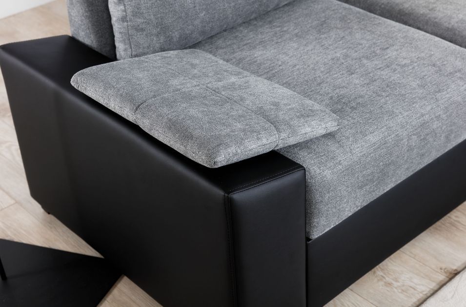 Canapé angle convertible et réversible simili gris et tissu gris foncé Luzo 245 cm - Photo n°11