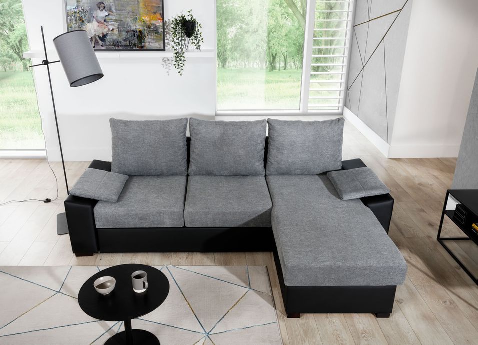 Canapé angle convertible et réversible simili gris et tissu gris foncé Luzo 245 cm - Photo n°13