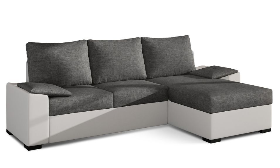 Canapé angle convertible et réversible simili blanc et tissu gris foncé Luzo 245 cm - Photo n°1