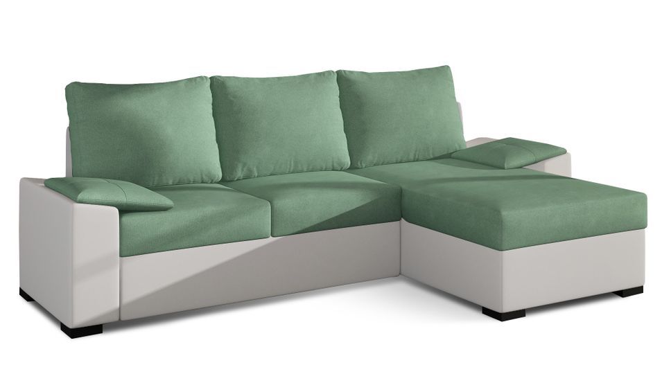 Canapé angle convertible et réversible simili blanc et tissu vert clair Luzo 245 cm - Photo n°1