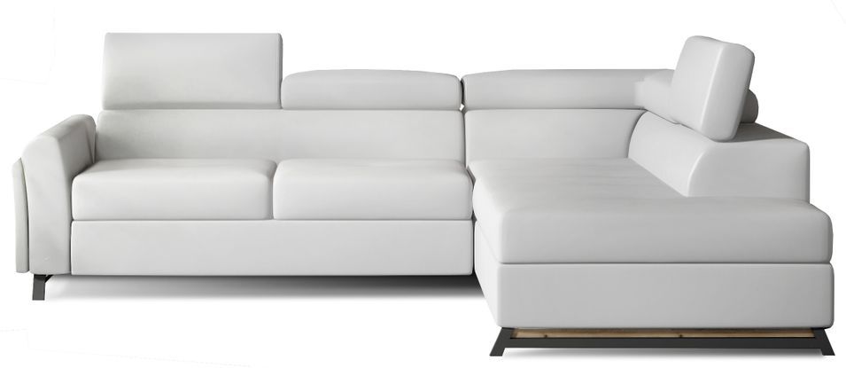 Canapé angle droit convertible simili cuir blanc avec têtières réglables Nikos 265 cm - Photo n°1