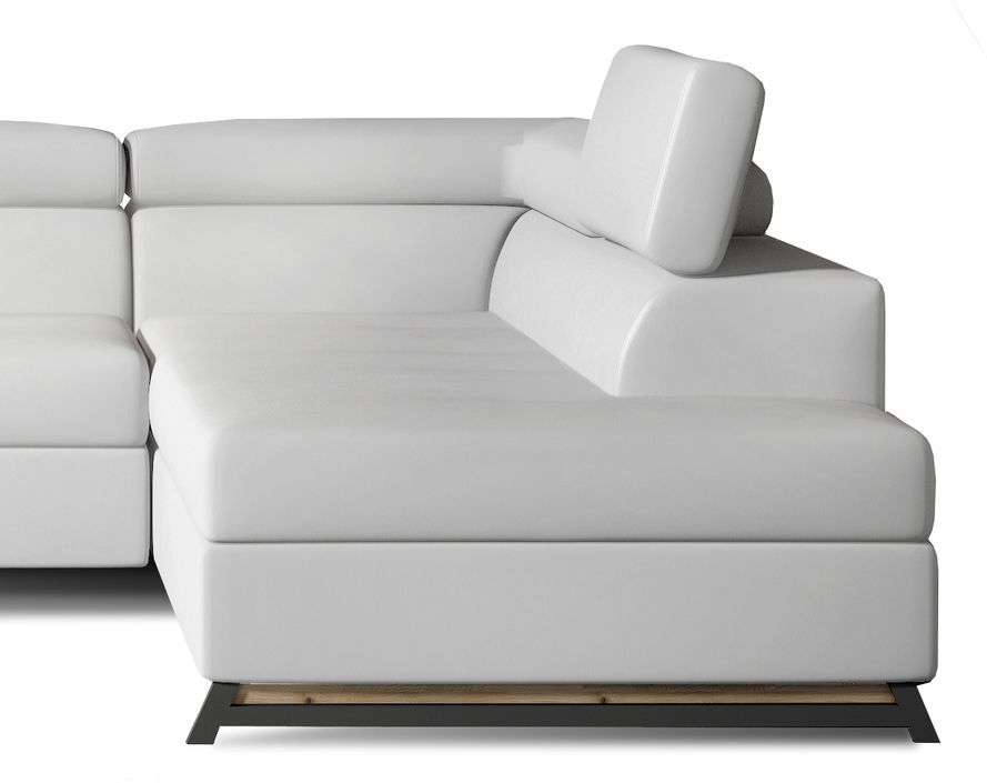 Canapé angle droit convertible simili cuir blanc avec têtières réglables Nikos 265 cm - Photo n°3