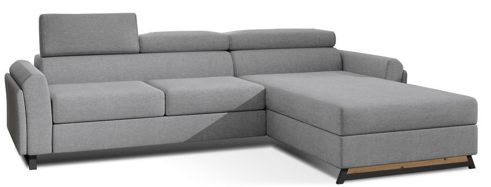 Canapé angle droit convertible tissu gris clair avec appuis-tête réglables Mazerali 300 cm - Photo n°1