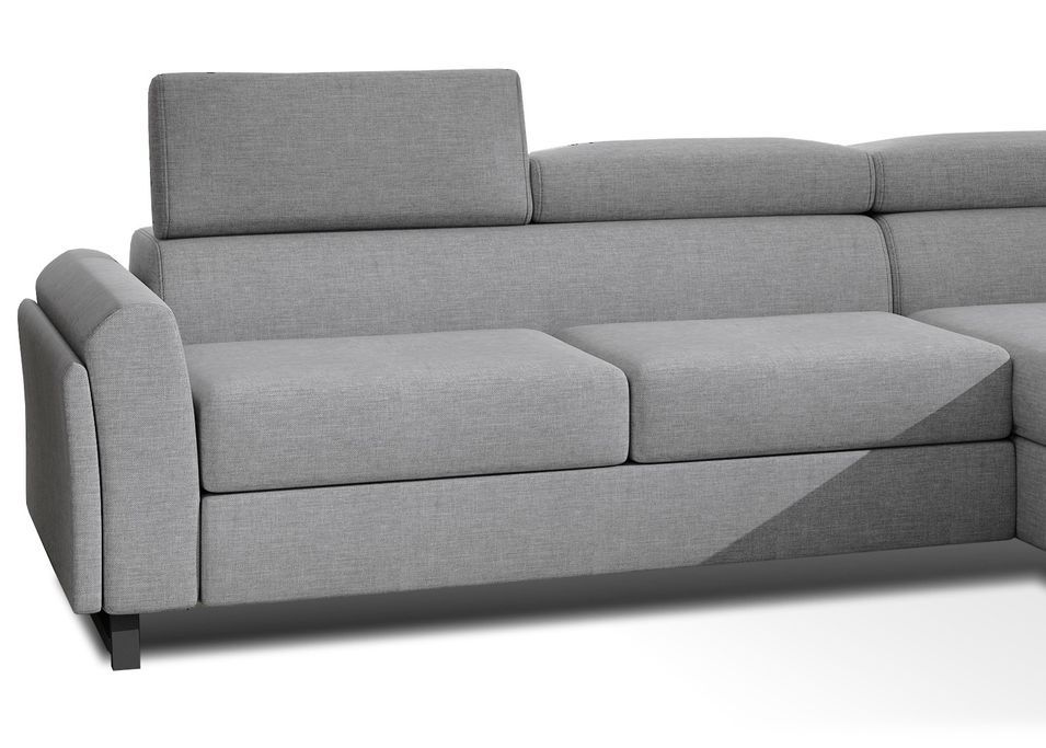 Canapé angle droit convertible tissu gris clair avec appuis-tête réglables Mazerali 300 cm - Photo n°4