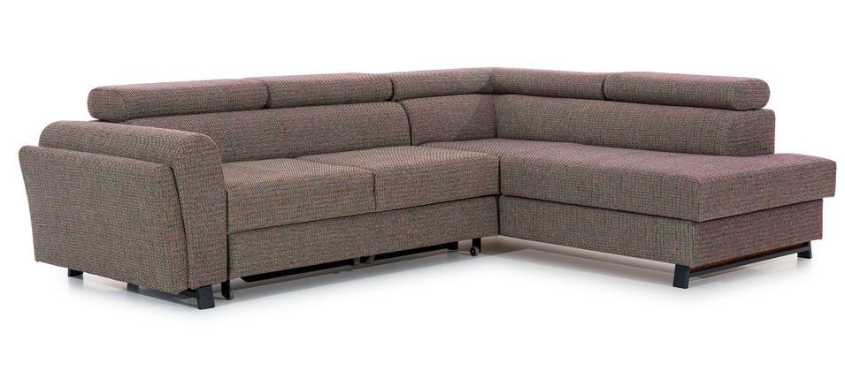 Canapé angle droit convertible tissu gris clair avec têtières réglables Nikos 265 cm - Photo n°14