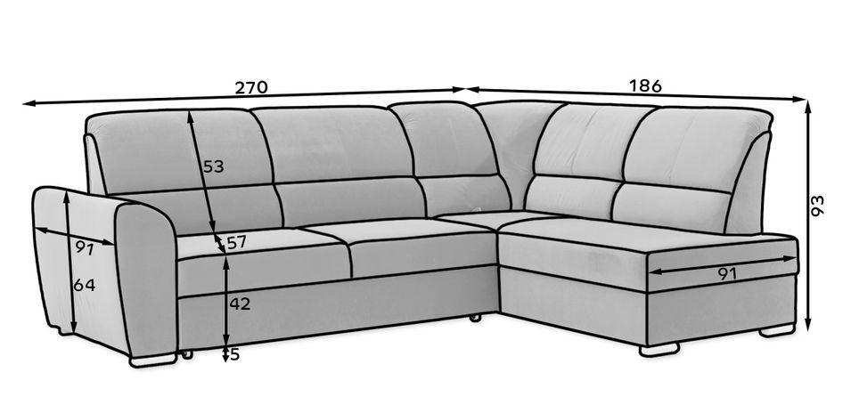 Canapé angle droit convertible tissu gris clair et pieds acier chromé Zabor 270 cm - Photo n°7