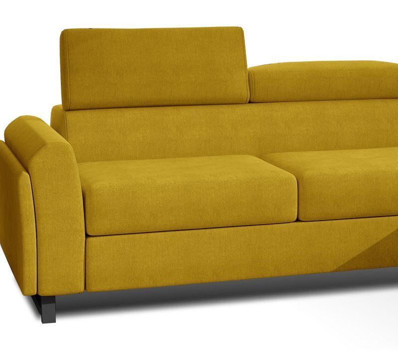 Canapé angle droit convertible tissu jaune avec appuis-tête réglables Mazerali 300 cm - Photo n°4