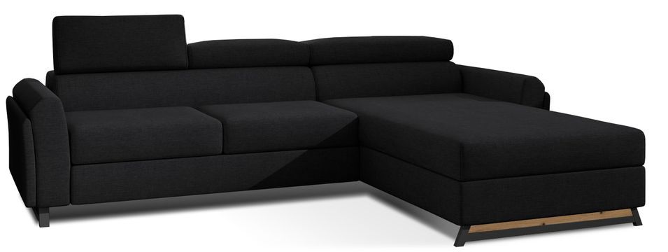 Canapé angle droit convertible tissu noir avec appuis-tête réglables Mazerali 300 cm - Photo n°1