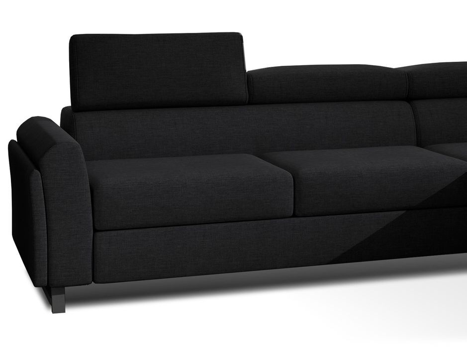 Canapé angle droit convertible tissu noir avec appuis-tête réglables Mazerali 300 cm - Photo n°4