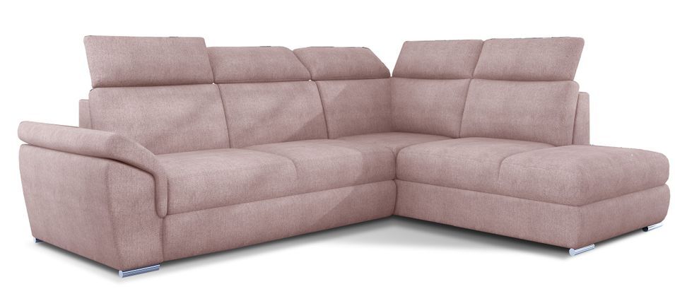 Canapé angle droit convertible tissu rose clair avec appuis-tête réglables Kepita 260 cm - Photo n°1