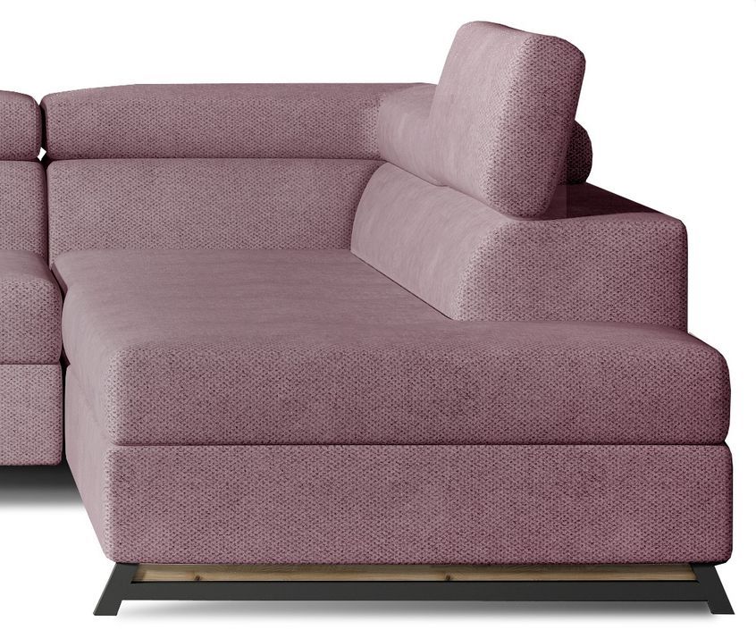 Canapé angle droit convertible tissu rose clair avec têtières réglables Nikos 265 cm - Photo n°3
