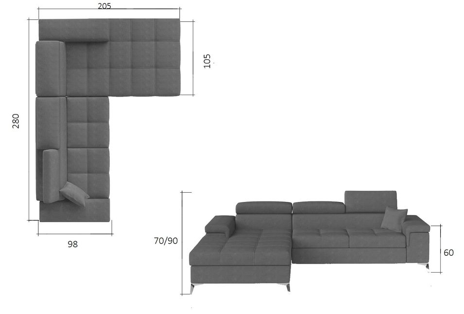 Canapé angle droit convertible velours marron clair avec appuis-tête réglables Rikaro 280 cm - Photo n°13