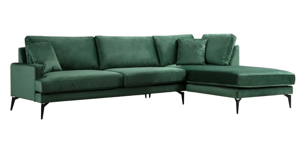 Canapé angle droit design tissu velouté vert Kombaz 283 cm - Photo n°1