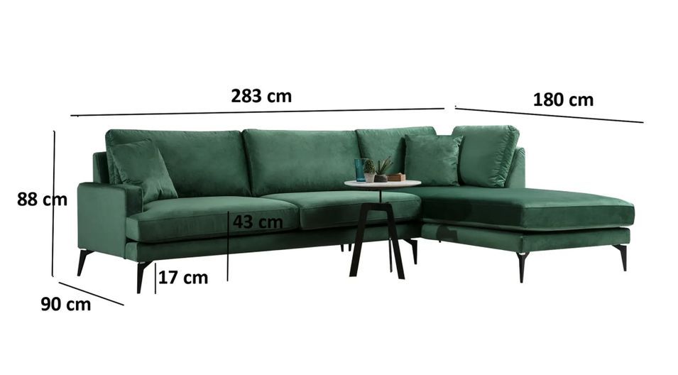 Canapé angle droit design tissu velouté vert Kombaz 283 cm - Photo n°4