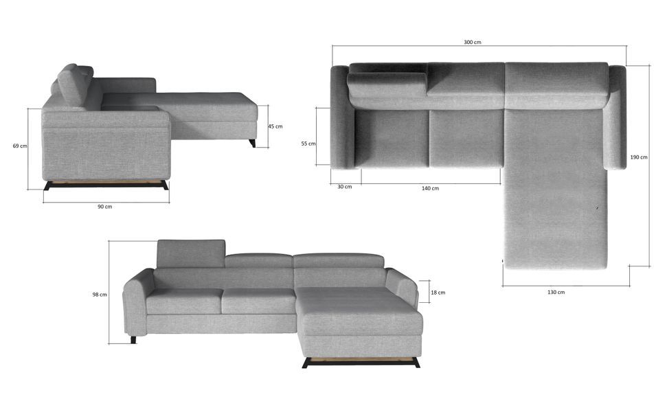 Canapé angle gauche convertible simili clair blanc avec appuis-tête réglables Mazerali 300 cm - Photo n°8