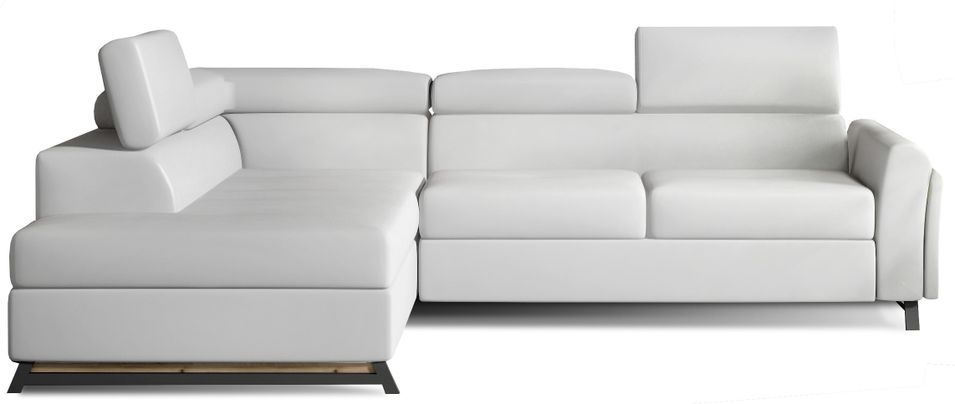 Canapé angle gauche convertible simili cuir blanc avec têtières réglables Nikos 265 cm - Photo n°1