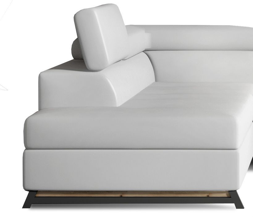 Canapé angle gauche convertible simili cuir blanc avec têtières réglables Nikos 265 cm - Photo n°3