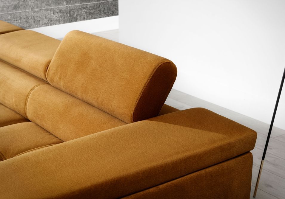 Canapé angle gauche convertible tissu beige chiné avec appuis-tête réglables Rikaro 280 cm - Photo n°11