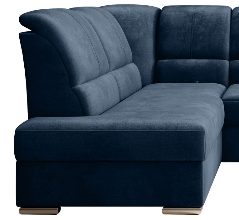 Canapé angle gauche convertible tissu doux bleu nuit et pieds acier chromé Zabor 270 cm - Photo n°3