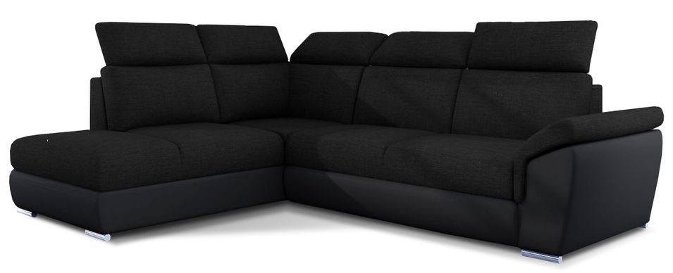 Canapé angle gauche convertible tissu et simili cuir noir avec appuis-tête réglables Kepita 260 cm - Photo n°1