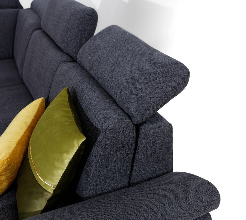 Canapé angle gauche convertible tissu et simili cuir noir avec appuis-tête réglables Kepita 260 cm - Photo n°10