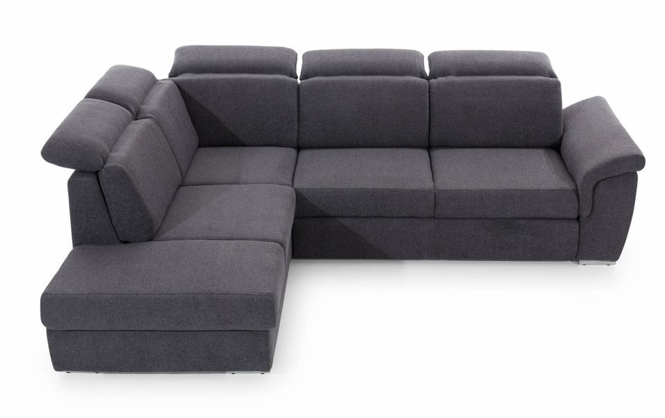 Canapé angle gauche convertible tissu et simili cuir noir avec appuis-tête réglables Kepita 260 cm - Photo n°15