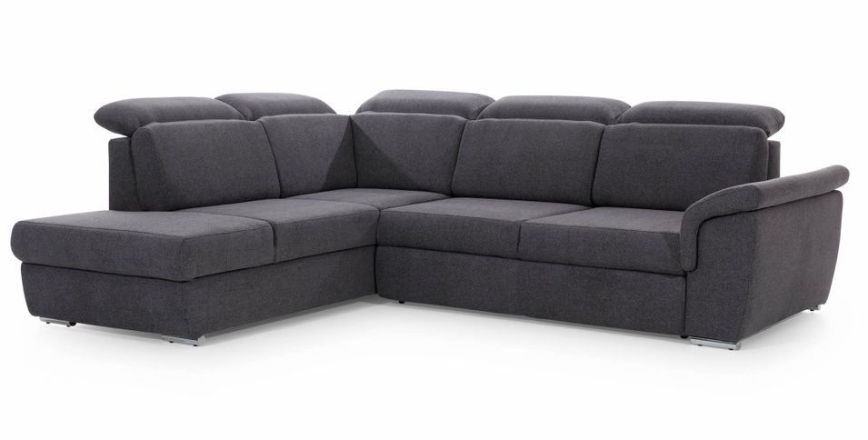 Canapé angle gauche convertible tissu et simili cuir noir avec appuis-tête réglables Kepita 260 cm - Photo n°16