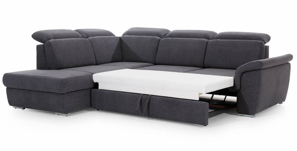 Canapé angle gauche convertible tissu et simili cuir noir avec appuis-tête réglables Kepita 260 cm - Photo n°18