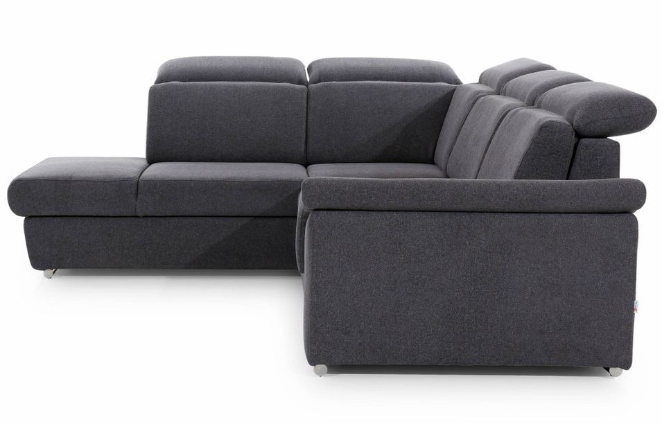 Canapé angle gauche convertible tissu et simili cuir noir avec appuis-tête réglables Kepita 260 cm - Photo n°19