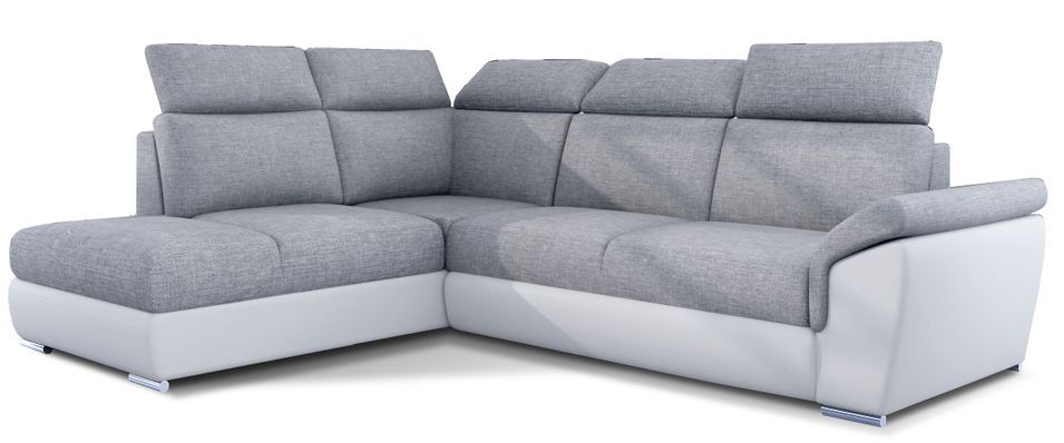 Canapé angle gauche convertible tissu gris clair et simili blanc avec appuis-tête réglables Kepita 260 cm - Photo n°1