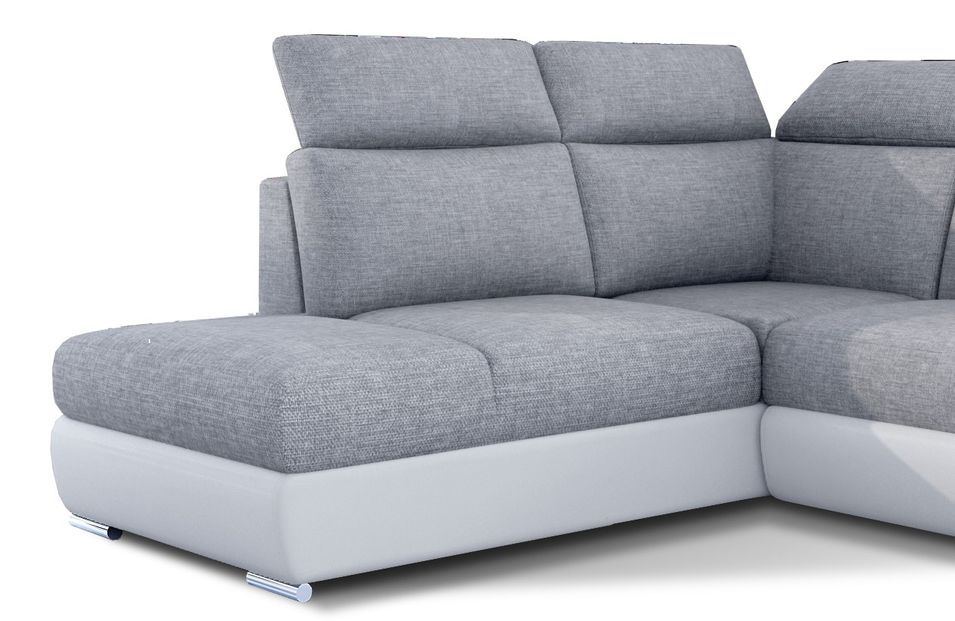 Canapé angle gauche convertible tissu gris clair et simili blanc avec appuis-tête réglables Kepita 260 cm - Photo n°3