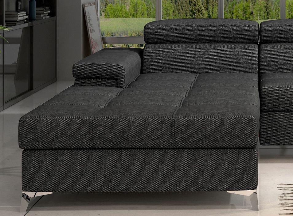 Canapé angle gauche convertible tissu gris foncé avec appuis-tête réglables Rikaro 280 cm - Photo n°4