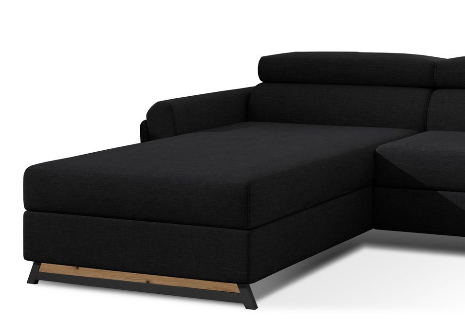 Canapé angle gauche convertible tissu noir avec appuis-tête réglables Mazerali 300 cm - Photo n°3