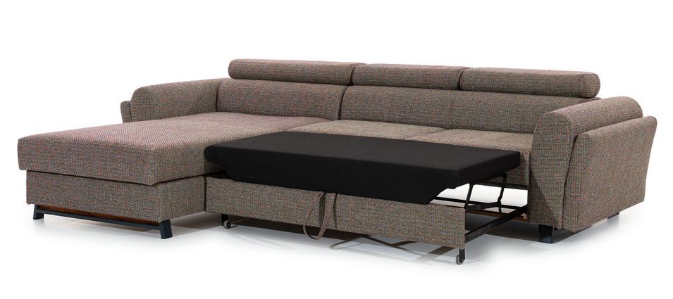 Canapé angle gauche convertible tissu noir avec appuis-tête réglables Mazerali 300 cm - Photo n°5