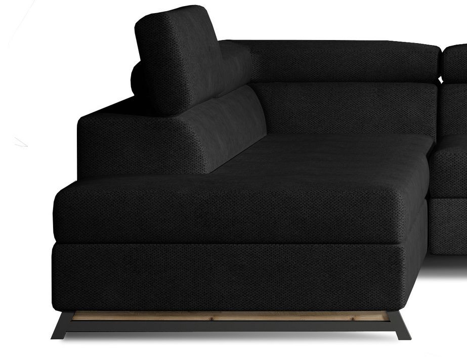 Canapé angle gauche convertible tissu noir avec têtières réglables Nikos 265 cm - Photo n°3