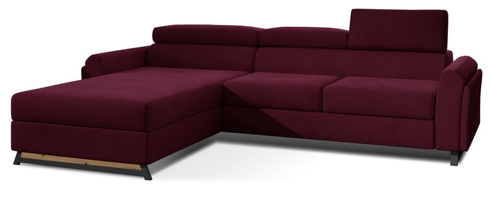 Canapé angle gauche convertible velours bordeaux avec appuis-tête réglables Mazerali 300 cm - Photo n°1