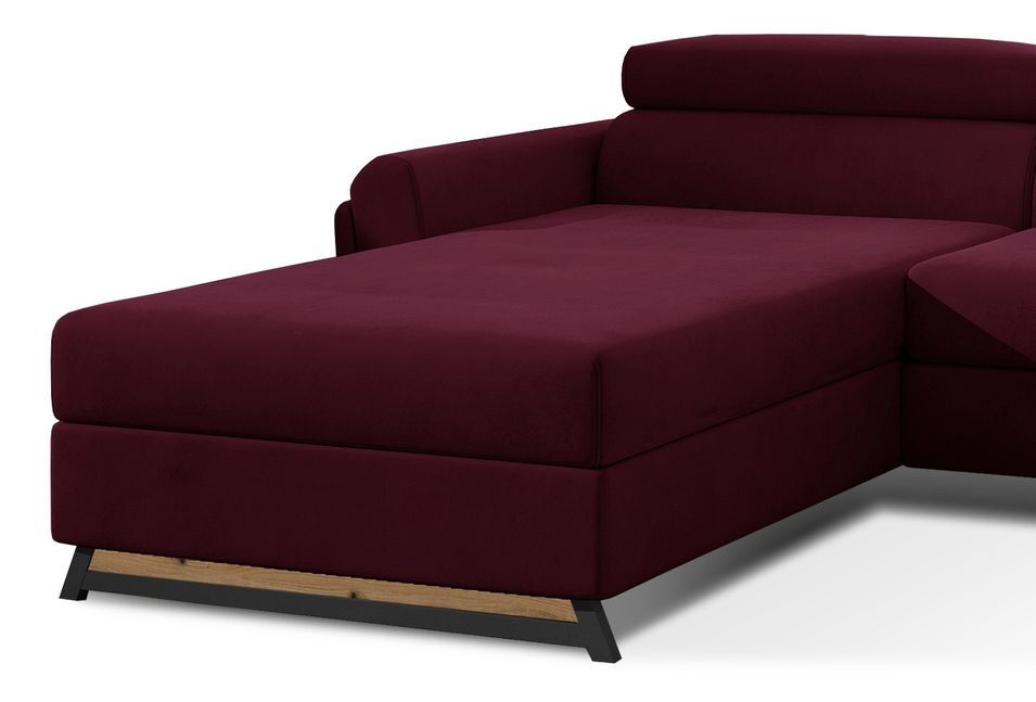 Canapé angle gauche convertible velours bordeaux avec appuis-tête réglables Mazerali 300 cm - Photo n°3