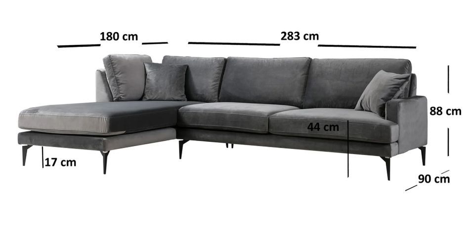 Canapé angle gauche design tissu velouté gris Kombaz 283 cm - Photo n°5