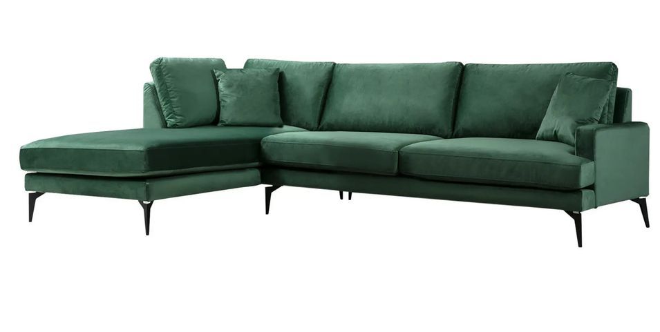 Canapé angle gauche design tissu velouté vert Kombaz 283 cm - Photo n°1