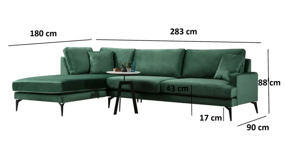 Canapé angle gauche design tissu velouté vert Kombaz 283 cm - Photo n°4