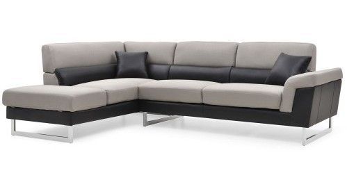 Canapé angle gauche simili cuir noir et tissu gris Kima - Photo n°1