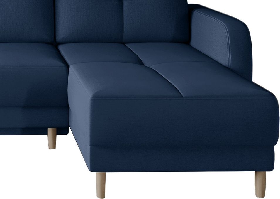 Canapé angle réversible Scandinave tissu doux bleu et pieds bois clair Kindo 240 cm - Photo n°3