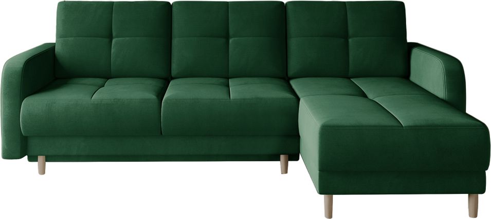 Canapé angle réversible Scandinave tissu vert foncé et pieds bois clair Kindo 240 cm - Photo n°1