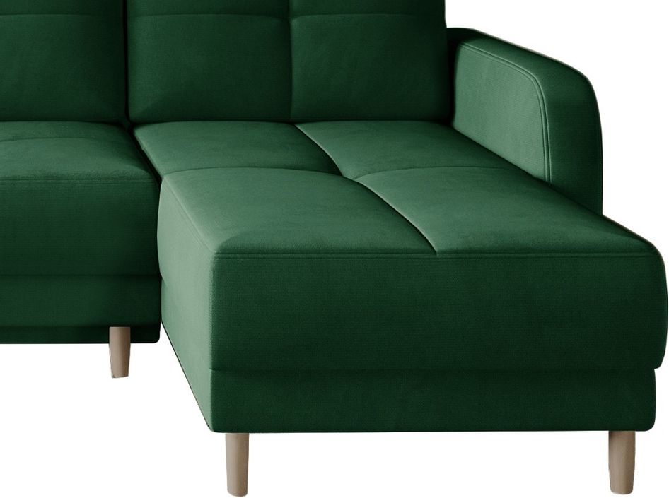 Canapé angle réversible Scandinave tissu vert foncé et pieds bois clair Kindo 240 cm - Photo n°3