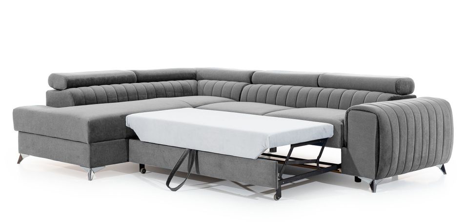 Canapé angle tissu avec appuis-tête réglables Loza - Convertible et coffre - Photo n°6