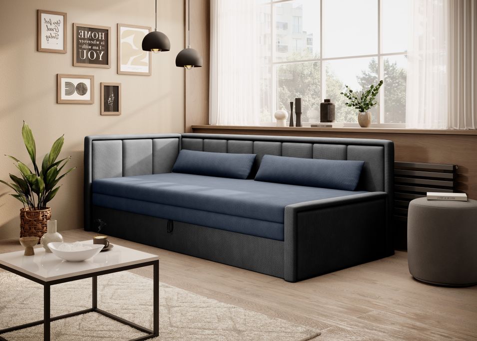 Canapé banquette convertible 3 places tissu doux Figo 214 cm - Photo n°3